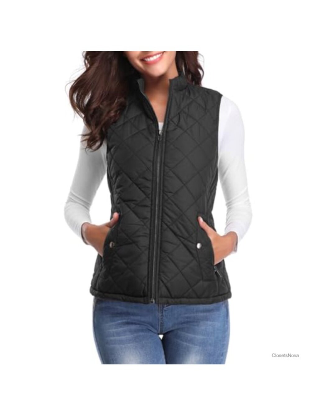 Quilted Puffer Vest Lightweight Zip-Up Gilet Stand Collar